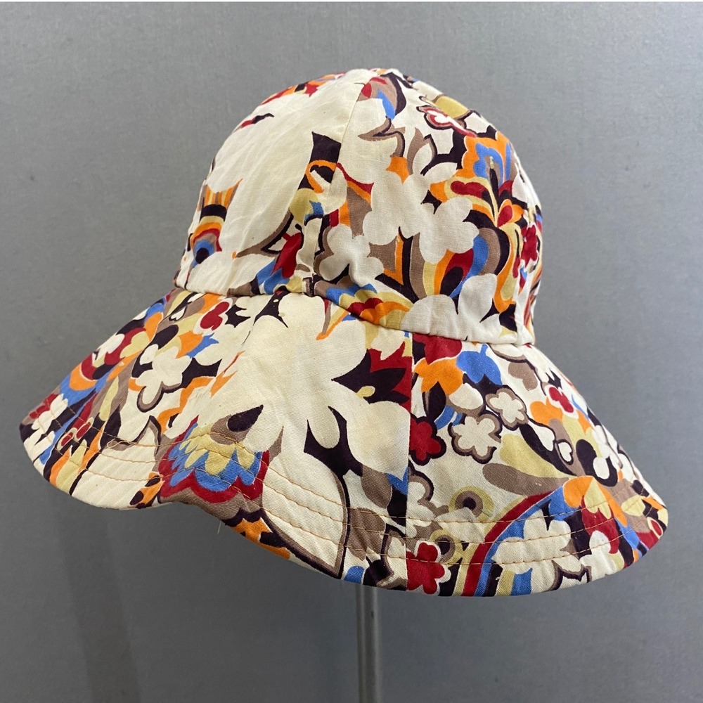 Vintage Sun Hat Made in Japan Psychedelic Floral Wide Brim Bucket Hat Multicolor